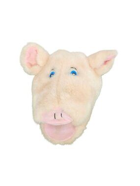 POOF‎ SLINKY Pig Head Hand Puppet Pink Piglet Stuffed Plush Toy Sound